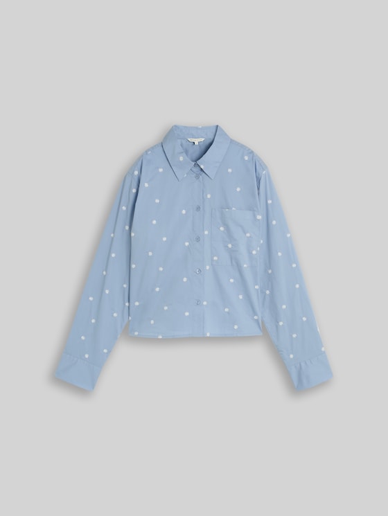 Boxy-fit shirt blouse with embroidery - midblue white daisy embroidery