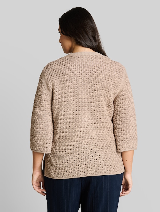 Plus Size - loose fit knitted jumper with eyelet pattern - soft taupe grey