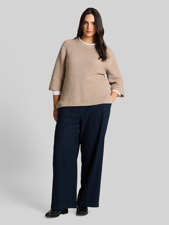 Plus Size - loose fit knitted jumper with eyelet pattern - soft taupe grey