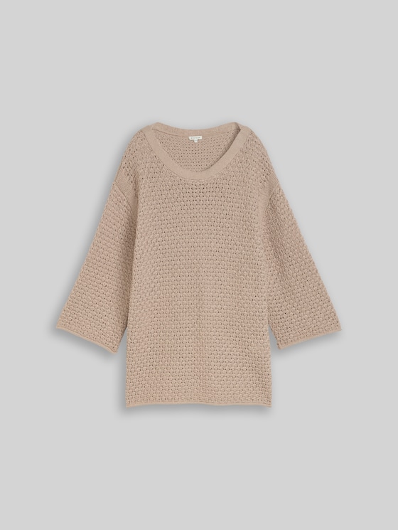 Plus Size - loose fit knitted jumper with eyelet pattern - soft taupe grey