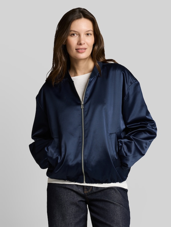 Satin bomber jacket with bomber collar - sky captain blue