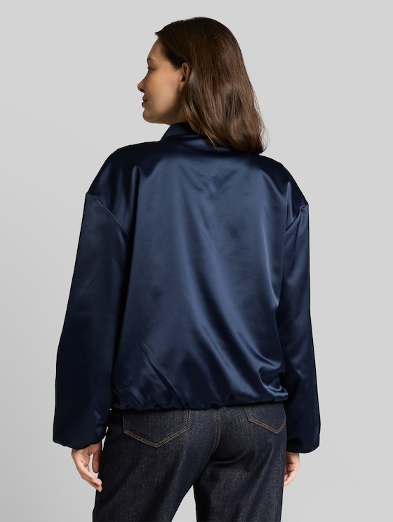 Satin bomber jacket with bomber collar - sky captain blue