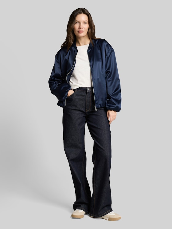 Satin bomber jacket with bomber collar - sky captain blue
