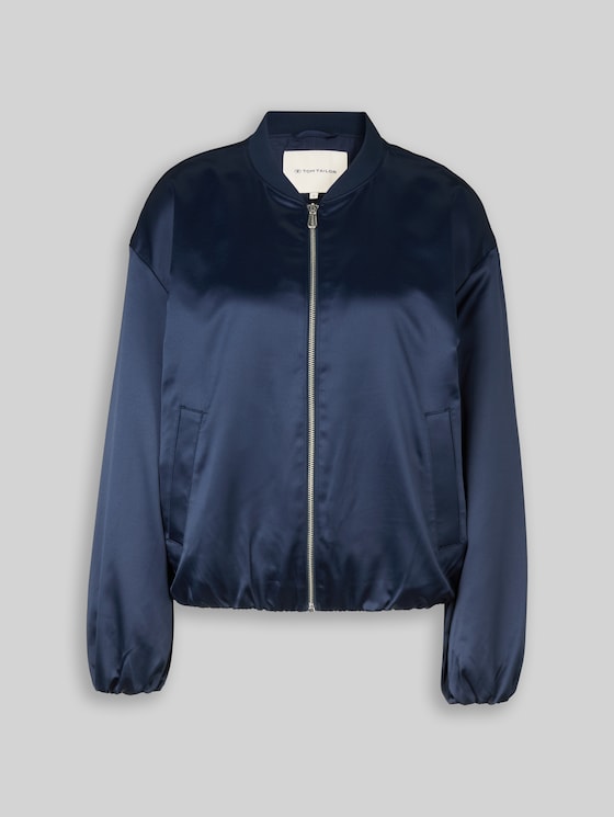 Satin bomber jacket with bomber collar - sky captain blue