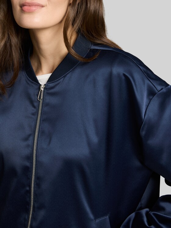 Satin bomber jacket with bomber collar - sky captain blue