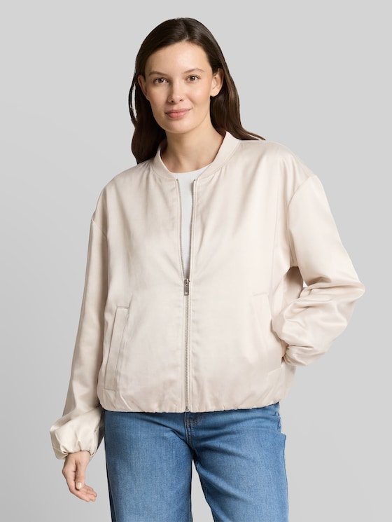 Satin bomber jacket with bomber collar - sand stone beige