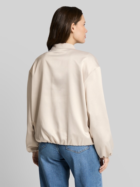 Satin bomber jacket with bomber collar - sand stone beige