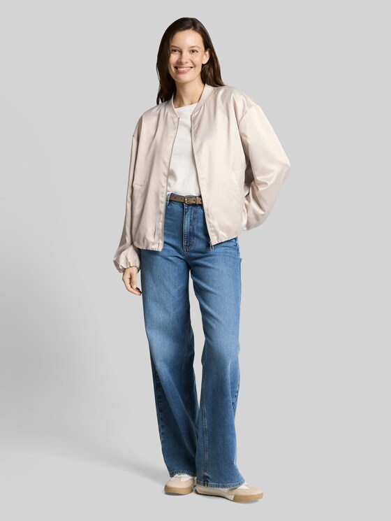 Satin bomber jacket with bomber collar - sand stone beige