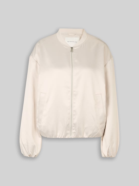 Satin bomber jacket with bomber collar - sand stone beige