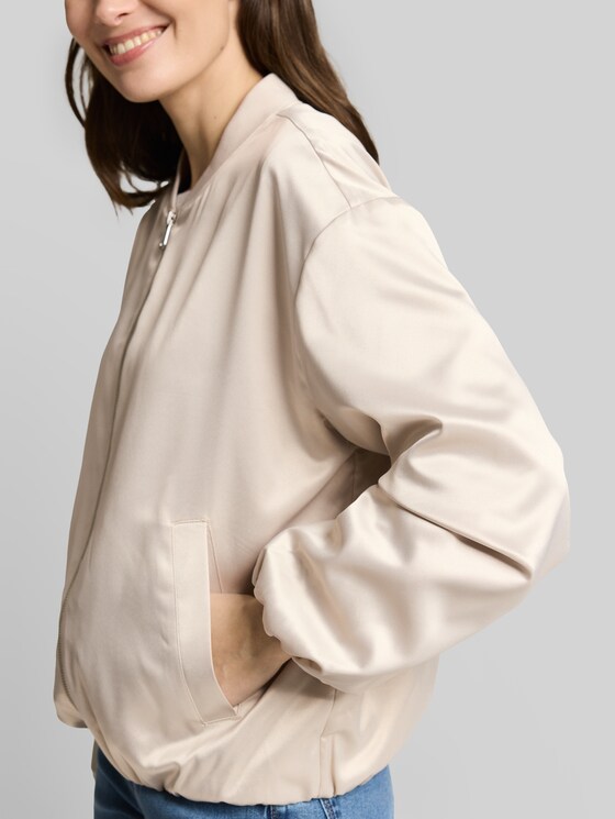 Satin bomber jacket with bomber collar - sand stone beige