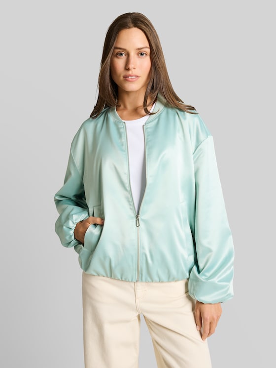 Satin bomber jacket with bomber collar - blue haze