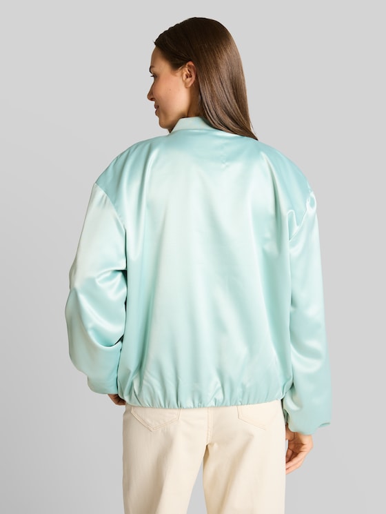 Satin bomber jacket with bomber collar - blue haze
