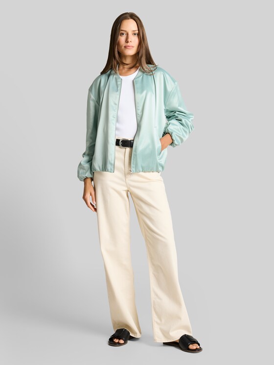 Satin bomber jacket with bomber collar - blue haze