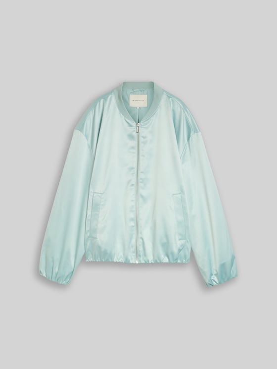 Satin bomber jacket with bomber collar - blue haze