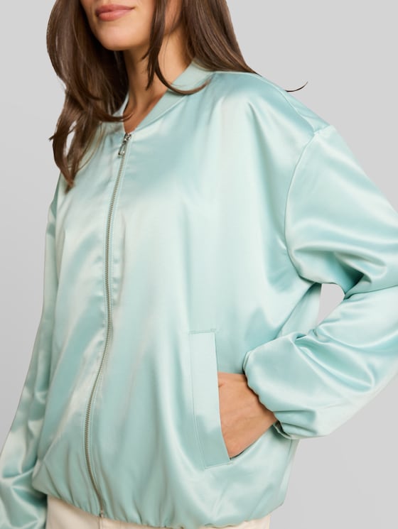 Satin bomber jacket with bomber collar - blue haze