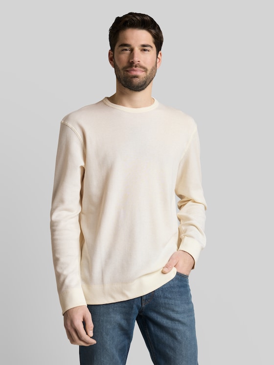 Long-sleeved top with a waffle texture - Gardenia White