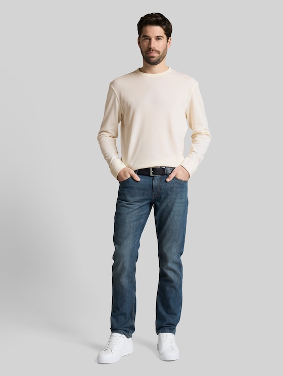 Long-sleeved top with a waffle texture - Gardenia White