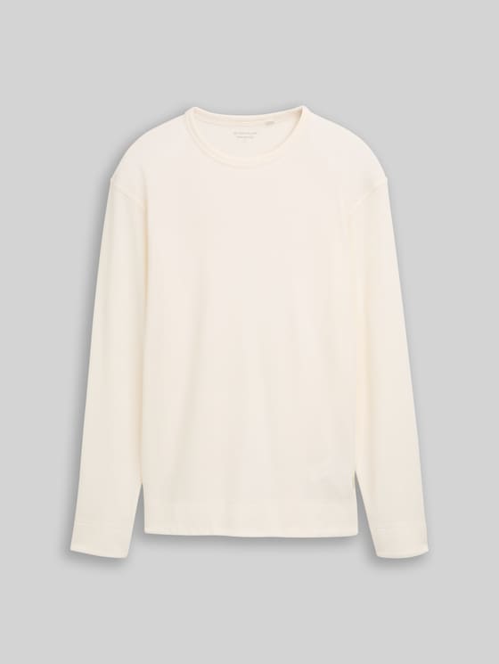Long-sleeved top with a waffle texture - Gardenia White