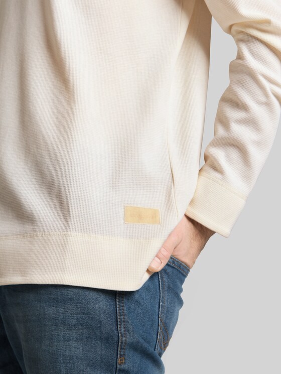 Long-sleeved top with a waffle texture - Gardenia White