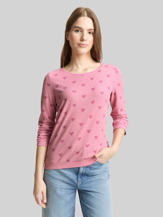 Slim fit sweatshirt with heart print - pink tonal heart print