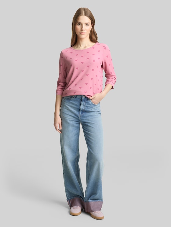 Slim fit sweatshirt with heart print - pink tonal heart print