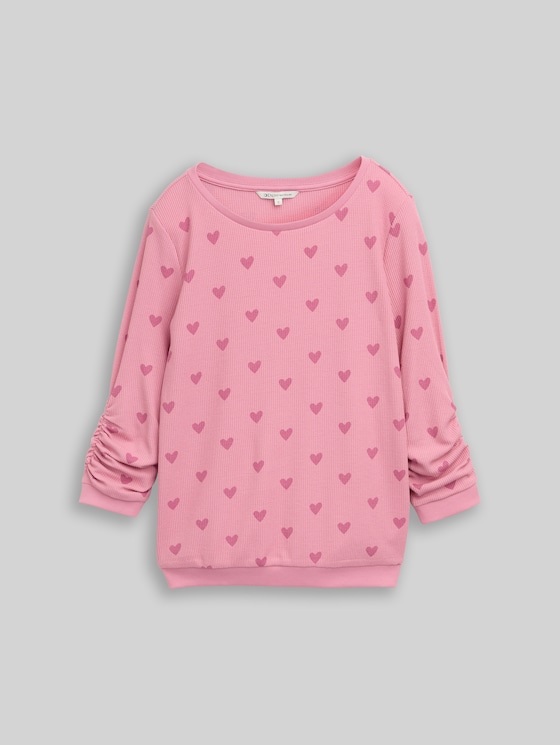 Slim fit sweatshirt with heart print - pink tonal heart print