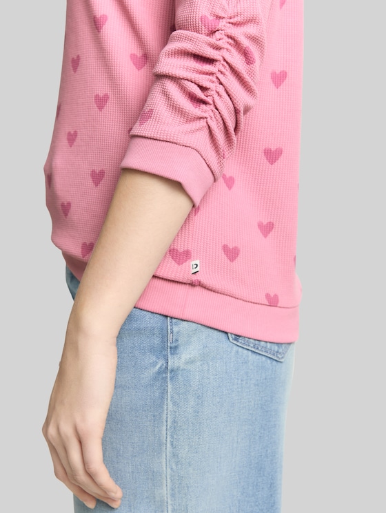 Slim fit sweatshirt with heart print - pink tonal heart print
