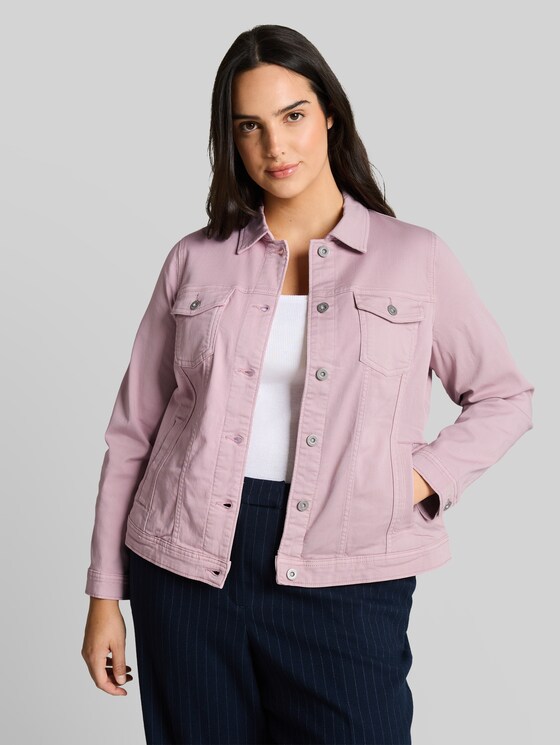 Plus Size - Denim jacket with slit pockets - light elderberry