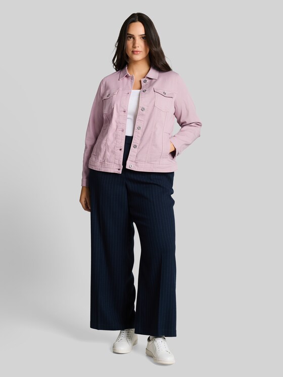 Plus Size - Denim jacket with slit pockets - light elderberry