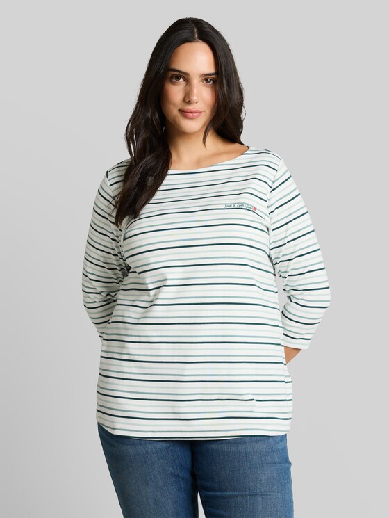 Plus Size - Long sleeve shirt with stripe pattern - blue haze multicolor stripe