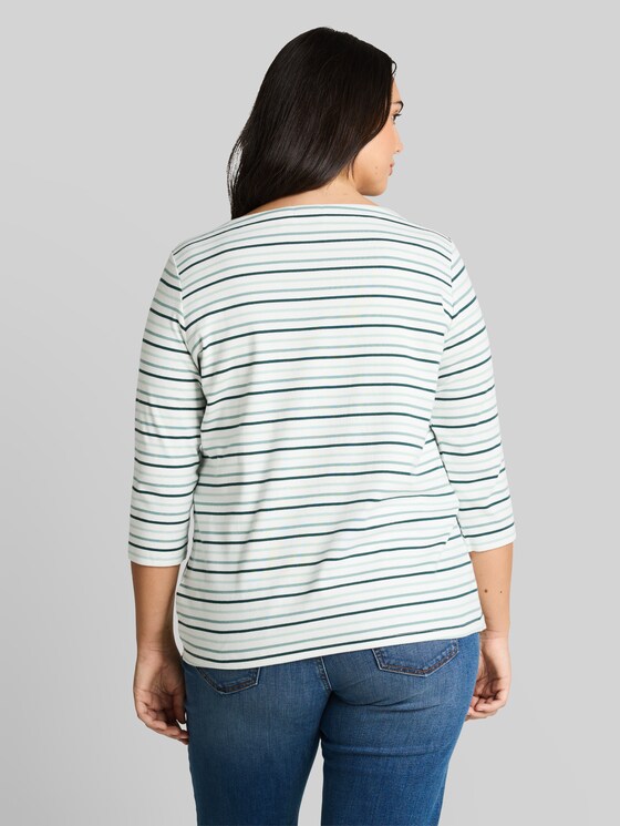 Plus Size - Long sleeve shirt with stripe pattern - blue haze multicolor stripe