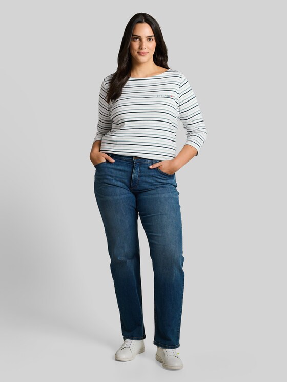 Plus Size - Long sleeve shirt with stripe pattern - blue haze multicolor stripe