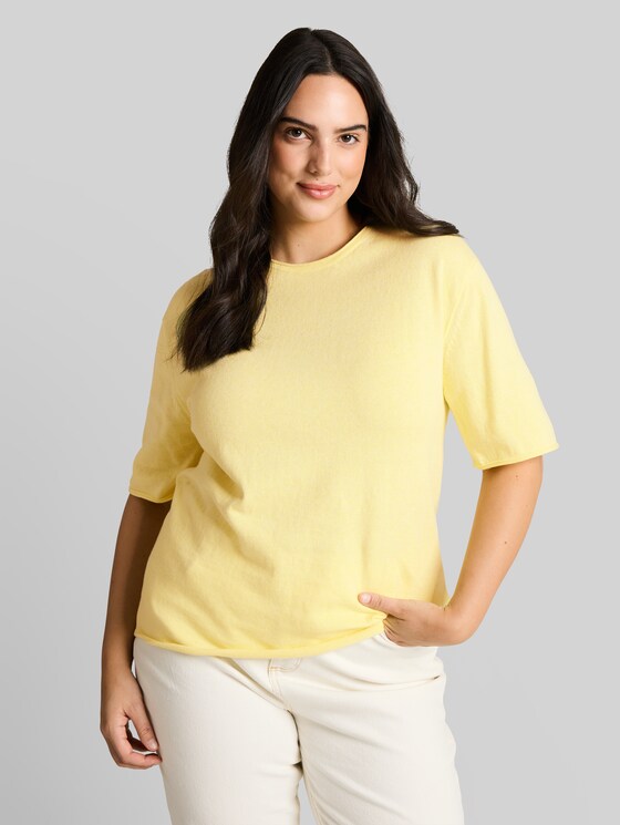 Plus Size - loose fit knitted jumper with cashmere blend - soft lemon melange