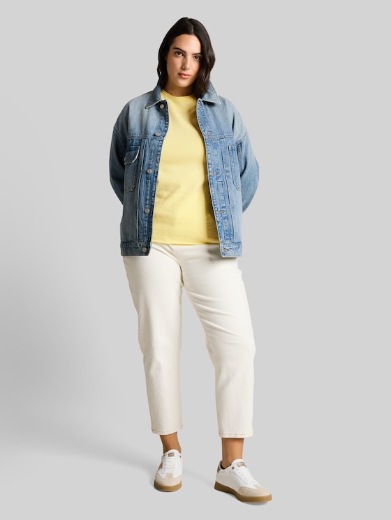 Plus Size - loose fit knitted jumper with cashmere blend - soft lemon melange