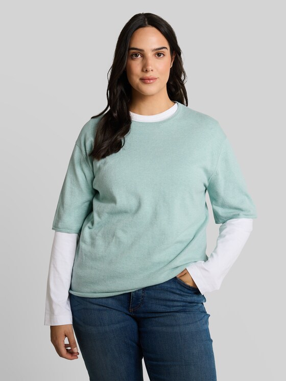Plus Size - loose fit knitted jumper with cashmere blend - blue haze melange