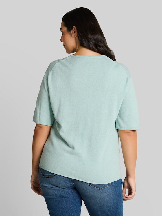 Plus Size - loose fit knitted jumper with cashmere blend - blue haze melange