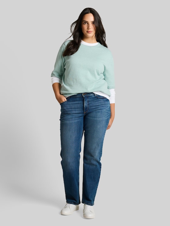 Plus Size - loose fit knitted jumper with cashmere blend - blue haze melange