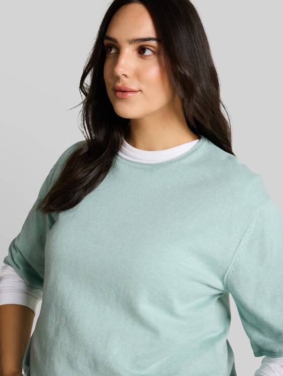 Plus Size - loose fit knitted jumper with cashmere blend - blue haze melange