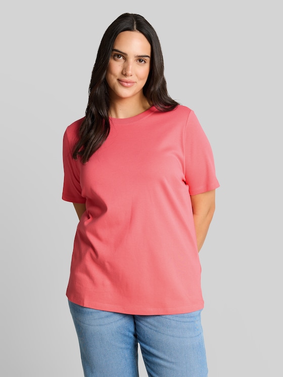 Plus Size - basic cotton T-shirt - soft coral pink