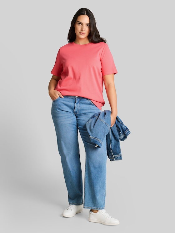 Plus Size - basic cotton T-shirt - soft coral pink