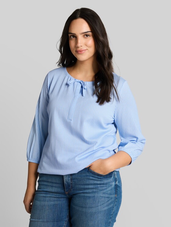 Plus Size - Striped blouse - blue white thin stripe