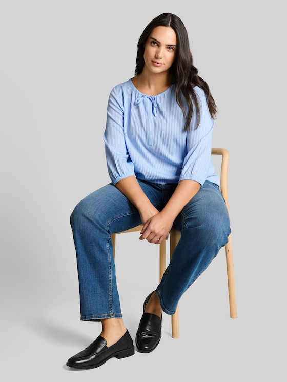Plus Size - Striped blouse - blue white thin stripe