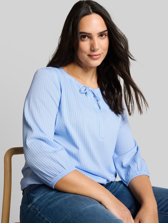 Plus Size - Striped blouse - blue white thin stripe