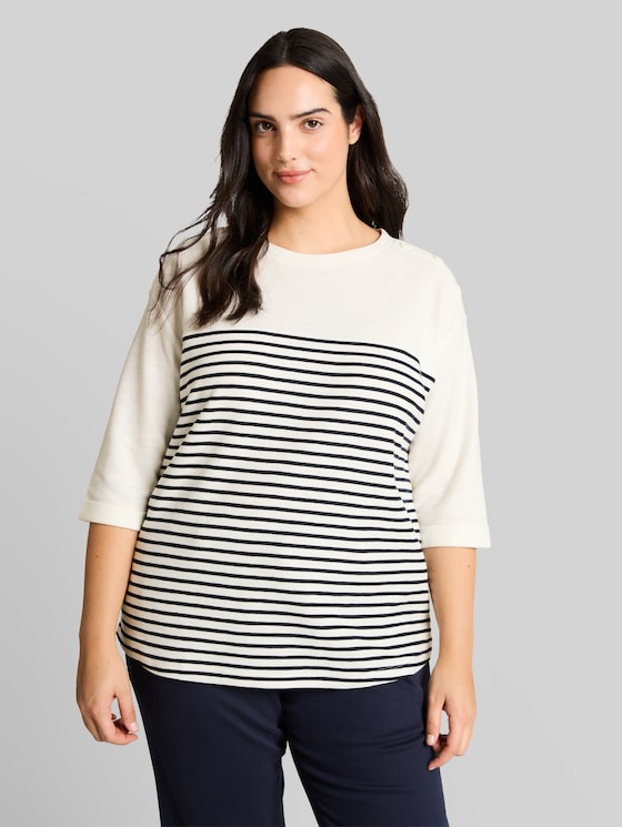 Plus Size - Long sleeve shirt with stripe pattern - offwhite navy blue stripe