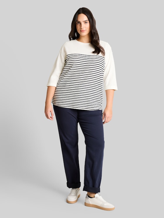 Plus Size - Long sleeve shirt with stripe pattern - offwhite navy blue stripe