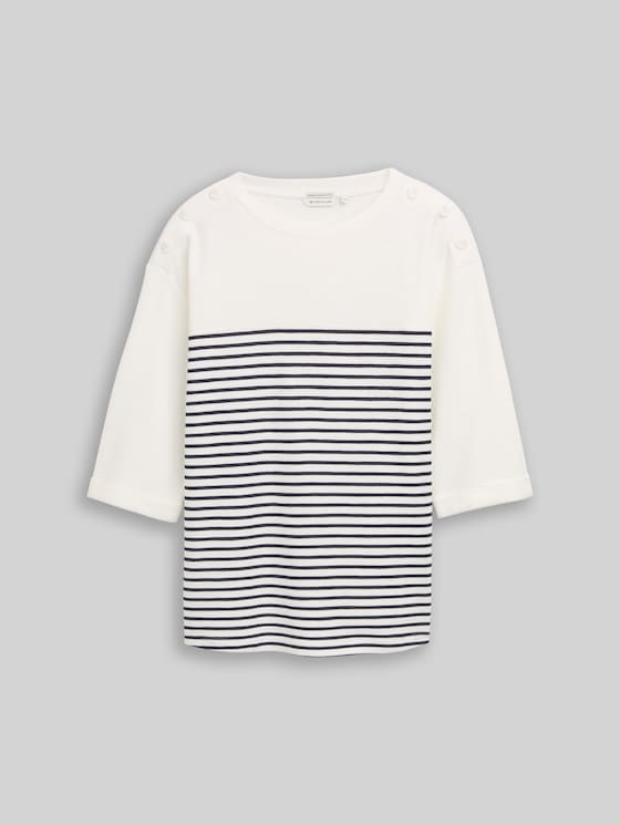 Plus Size - Long sleeve shirt with stripe pattern - offwhite navy blue stripe