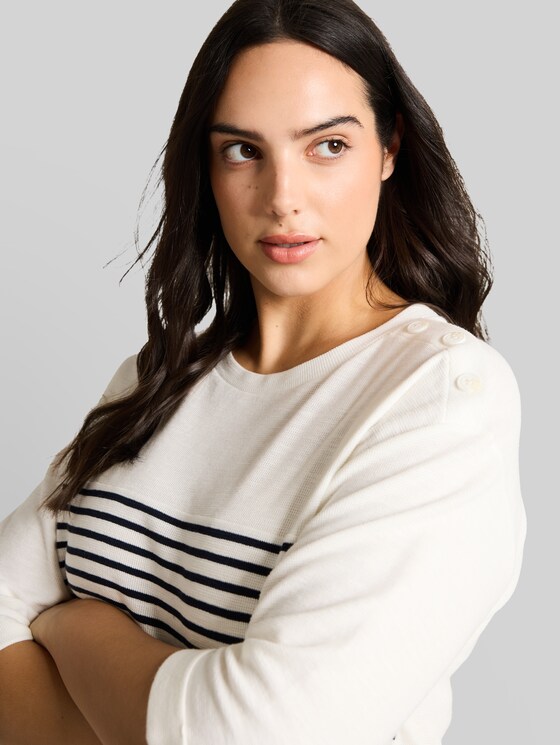 Plus Size - Long sleeve shirt with stripe pattern - offwhite navy blue stripe