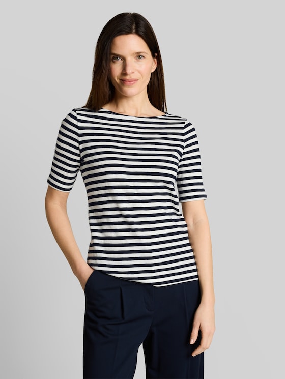 Striped T-shirt - navy offwhite stripe