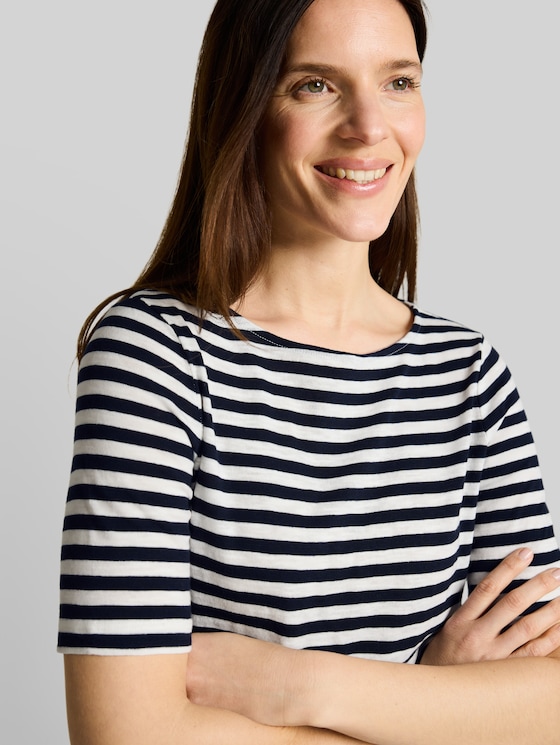 Striped T-shirt - navy offwhite stripe