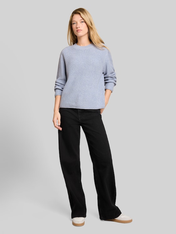 Relaxed-fit knitted jumper - foggy blue mouline